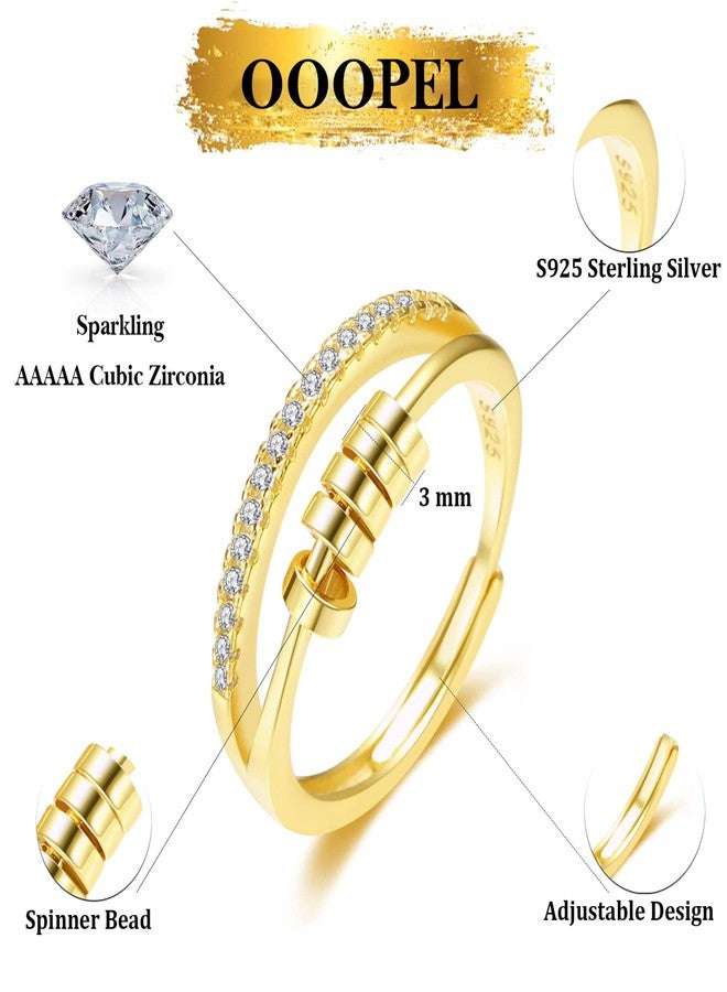OOOPEL Sterling Silver Anxiety Ring For Women With Inspirational Card,S925 Adjustable Fidget Rings For Anxiety Women Cubic Zirconia Spinner Ring For Stress Relief With Jewelry Box Bague Anxiete Femme Gold - Image 2